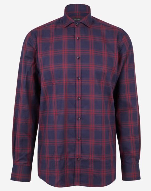 Camicia regolare Isco blu scozzese/bordeaux