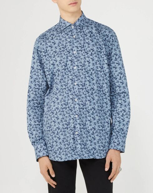 Chemise regular Figo feuillage bleue