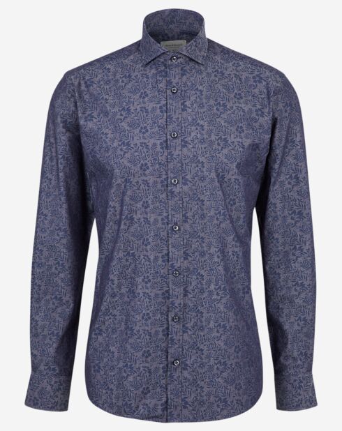 Chemise Slim Brown à fleurs bleu foncé