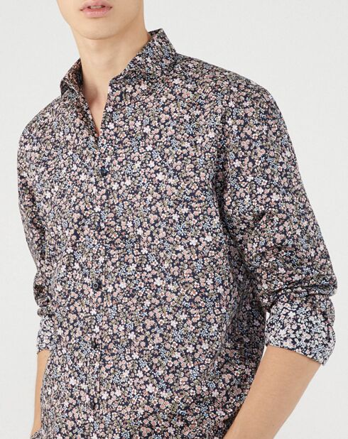Chemise regular à fleurs bleu marine/multicolore