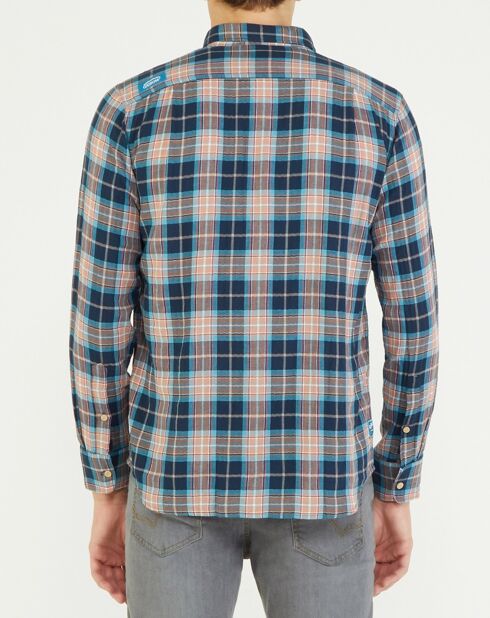 Blauw/oranje geruit Caper straight shirt