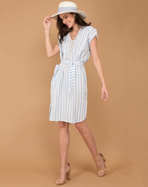 Robe rayée col V bleue