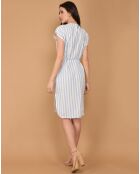 Robe rayée col V bleue