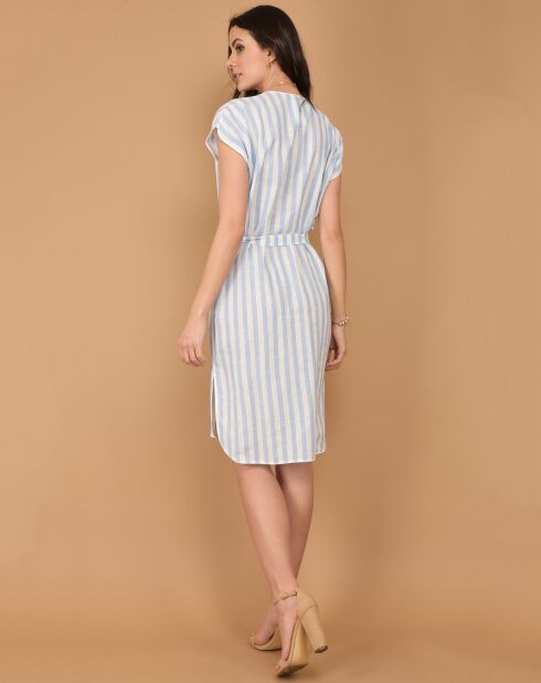 Robe rayée col V bleue