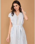 Robe rayée col V bleue