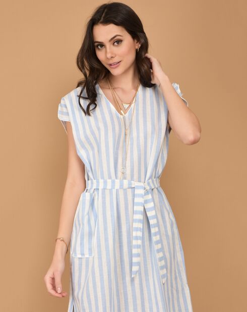 Robe rayée col V bleue