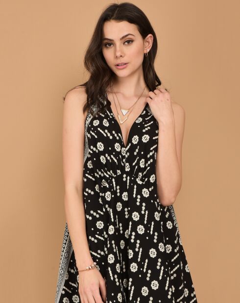 Robe imprimée col V noire