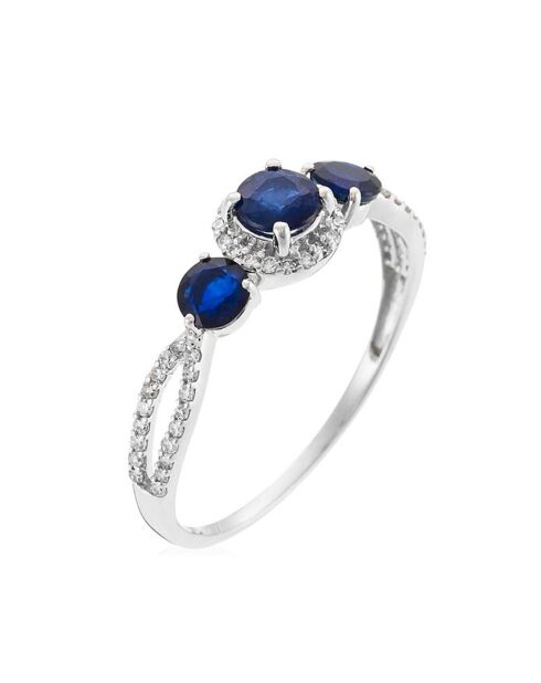Sapphire Trinity diamanten ring 0,15 ct saffieren 0,9 kt witgoud