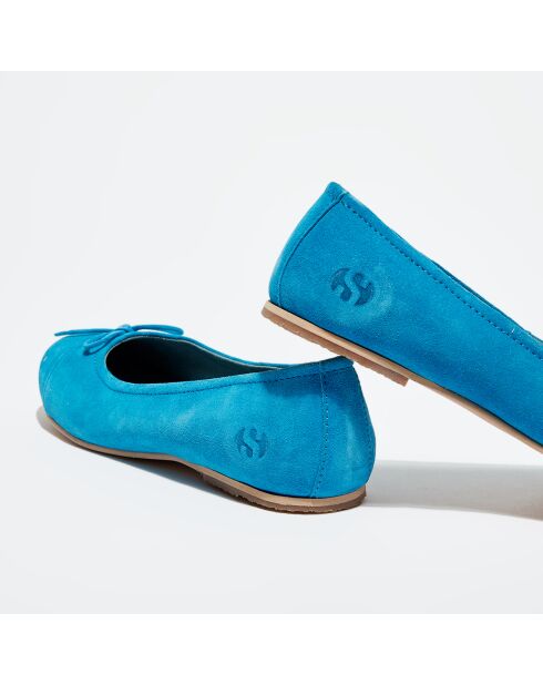 Ballerines en velours de Cuir bleu caraïbes