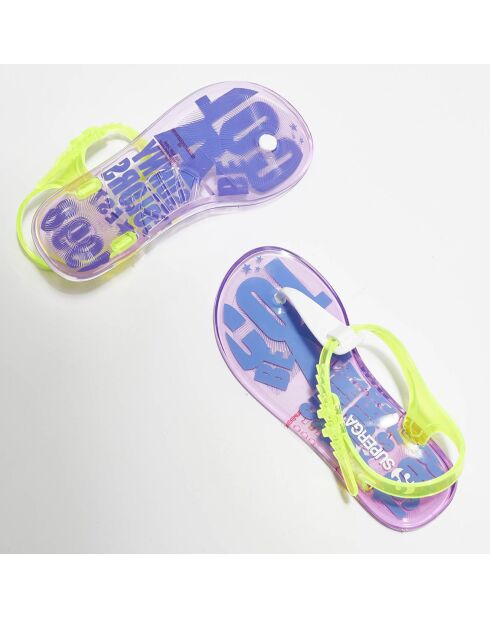 Sandales transparentes vert fluo/violet/blanc