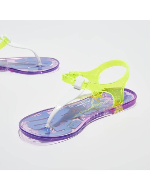 Sandales transparentes vert fluo/violet/blanc