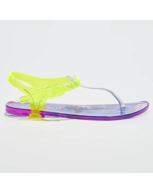Sandales transparentes vert fluo/violet/blanc