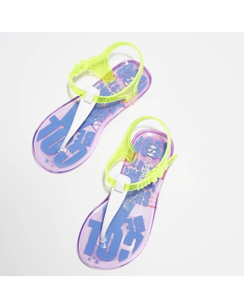 Sandales transparentes vert fluo/violet/blanc