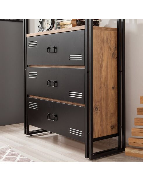 Cosmo cortex boekenkast denne/zwart - 90x180x35 cm