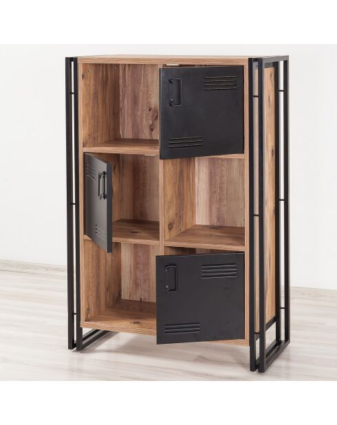 Meuble de rangement cosmo neva pin/noir - 89x127x35 cm
