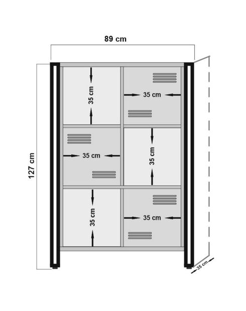 Meuble de rangement cosmo neva pin/noir - 89x127x35 cm