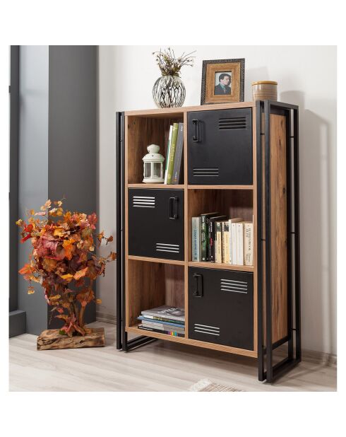 Meuble de rangement cosmo neva pin/noir - 89x127x35 cm