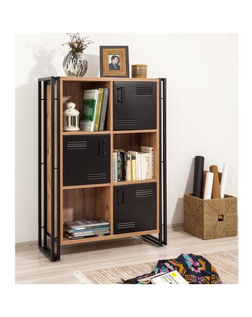 Meuble de rangement cosmo neva pin/noir - 89x127x35 cm