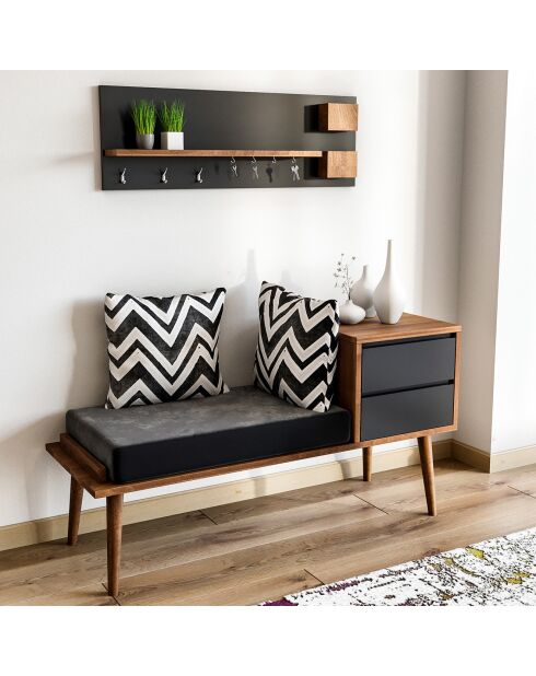 Meuble d'entrée hamra + Etagère noyer/anthracite - 120x45x40 cm