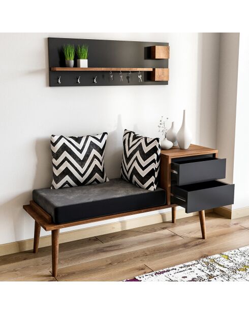 Meuble d'entrée hamra + Etagère noyer/anthracite - 120x45x40 cm