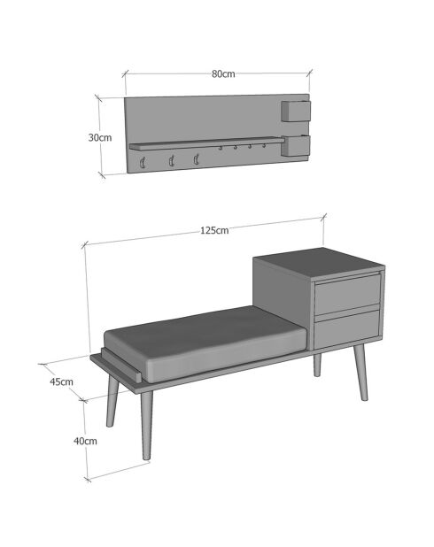 Meuble d'entrée hamra + Etagère noyer/anthracite - 120x45x40 cm