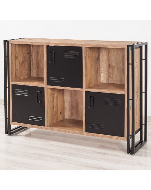 Buffet 3 portes cosmo tribus pin/noir - 136x89x35 cm