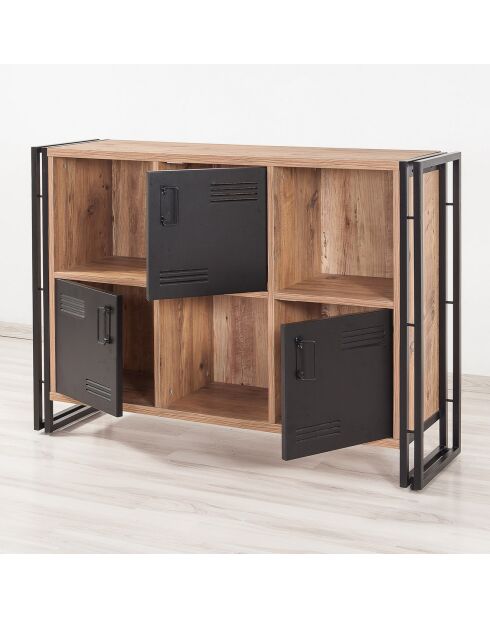 Buffet 3 portes cosmo tribus pin/noir - 136x89x35 cm