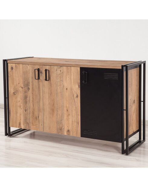 Buffet 3 portes cosmo nora pin/noir - 140x80x45 cm