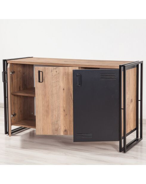 Buffet 3 portes cosmo nora pin/noir - 140x80x45 cm