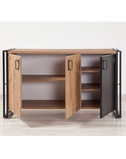 Buffet 3 portes cosmo nora pin/noir - 140x80x45 cm