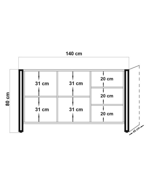 Buffet 3 portes cosmo nora pin/noir - 140x80x45 cm