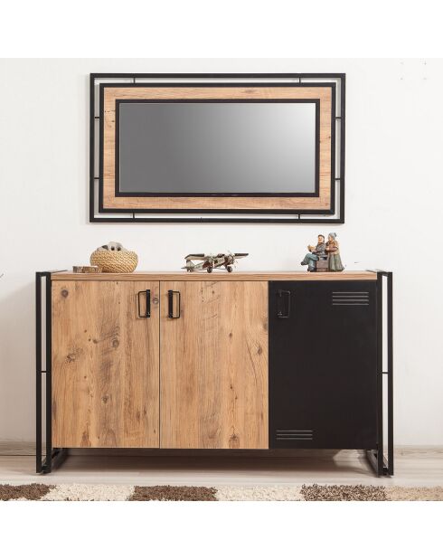 Buffet 3 portes cosmo nora pin/noir - 140x80x45 cm