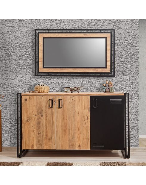 Buffet 3 portes cosmo nora pin/noir - 140x80x45 cm