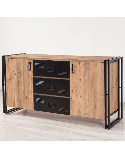 Buffet 2 portes cosmo rio pin/noir - 160x80x45 cm