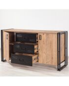 Buffet 2 portes cosmo rio pin/noir - 160x80x45 cm