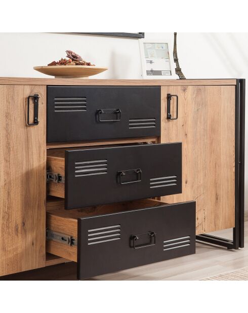 Buffet 2 portes cosmo rio pin/noir - 160x80x45 cm