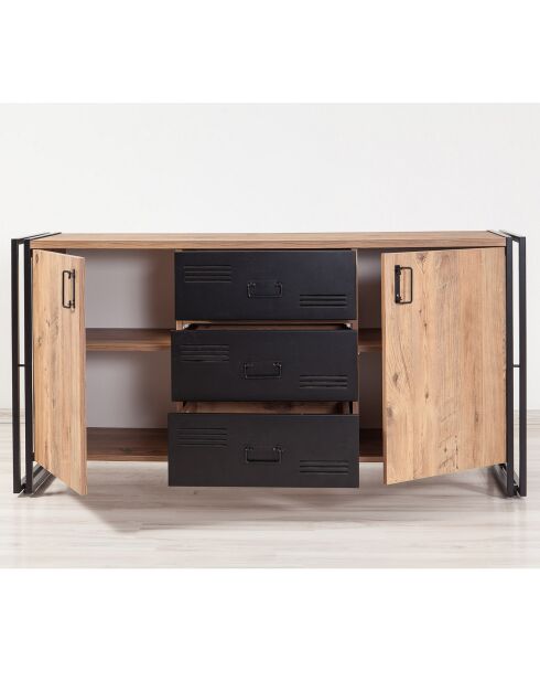 Buffet 2 portes cosmo rio pin/noir - 160x80x45 cm