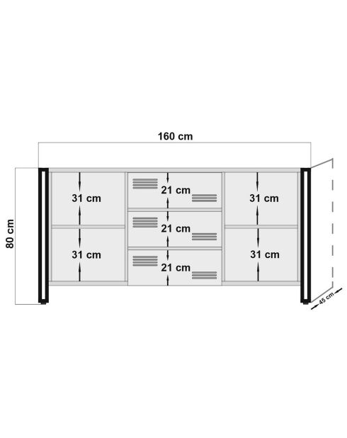 Buffet 2 portes cosmo rio pin/noir - 160x80x45 cm