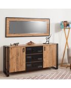 Buffet 2 portes cosmo rio pin/noir - 160x80x45 cm
