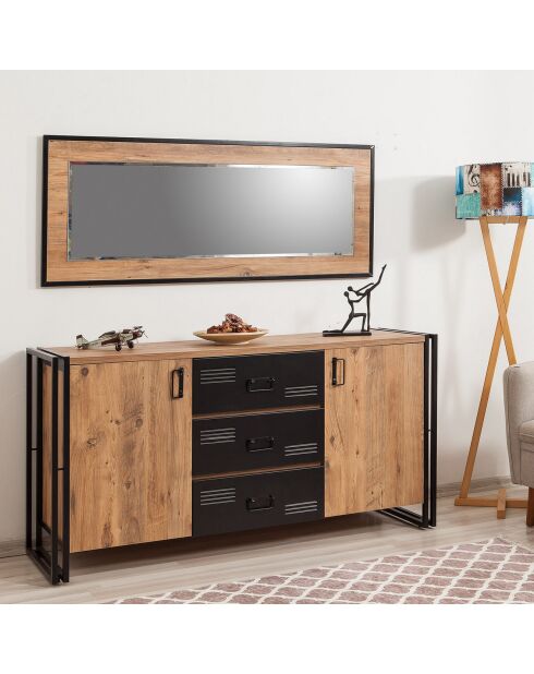 Buffet 2 portes cosmo rio pin/noir - 160x80x45 cm