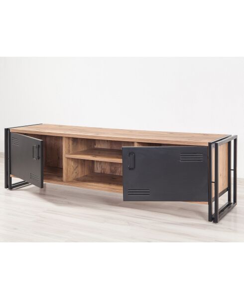Meuble tv cosmo rex pin/noir - 180x50x45 cm