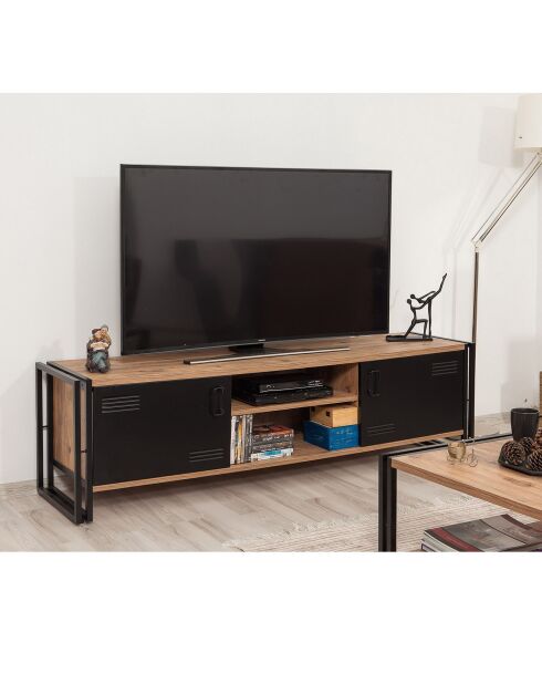 Meuble tv cosmo rex pin/noir - 180x50x45 cm