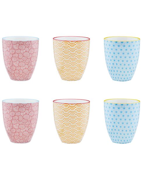 6 Mugs Pattern Color bleu clair/rouge/jaune - 30 cl