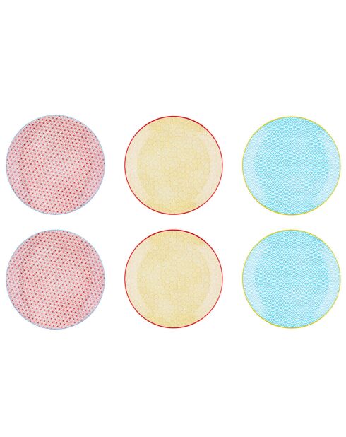 6 Assiettes plates Pattern Color bleu clair/rouge/jaune - D.26 cm