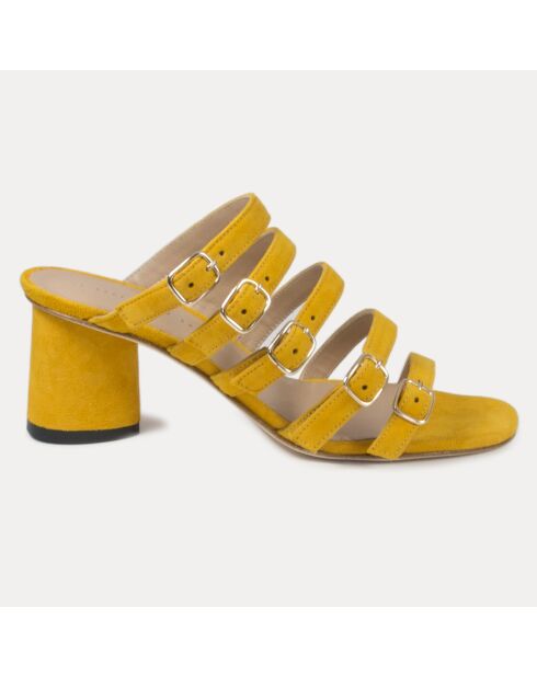 Sandales en Velours de Cuir Venetia jaunes - Talon 6 cm