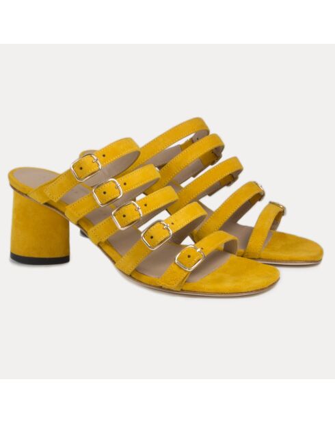 Sandales en Velours de Cuir Venetia jaunes - Talon 6 cm