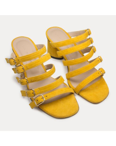 Sandales en Velours de Cuir Venetia jaunes - Talon 6 cm