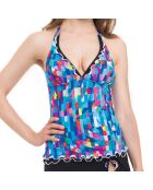 Haut de Maillot Tankini dos nu Serendipity imprimé bleu/rose