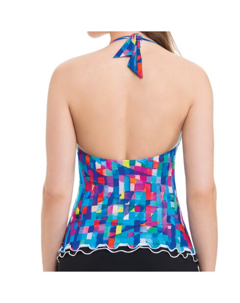 Haut de Maillot Tankini dos nu Serendipity imprimé bleu/rose