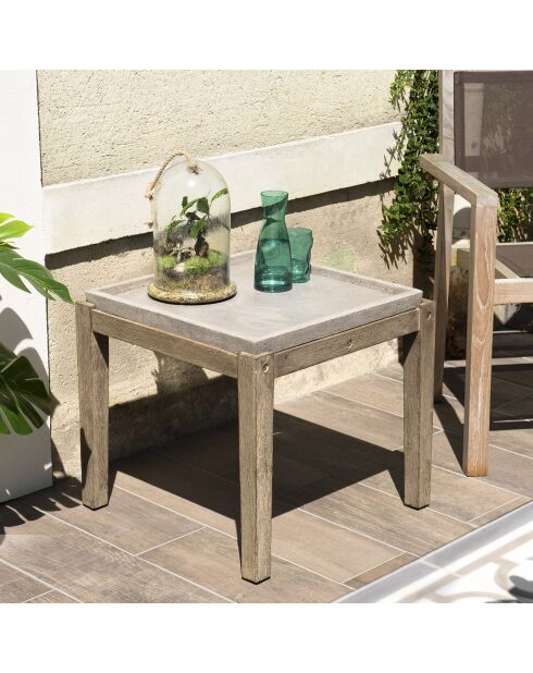Table d'appoint carrée Hans béton/bois  - 53.5x53.5x48.5 cm
